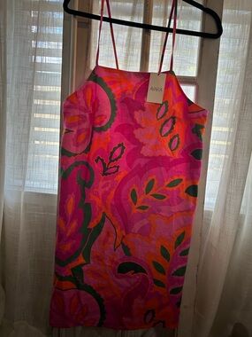 Avara Bright Pink Orange Tropical Farm rio inspired A line Dress Cruise Resort